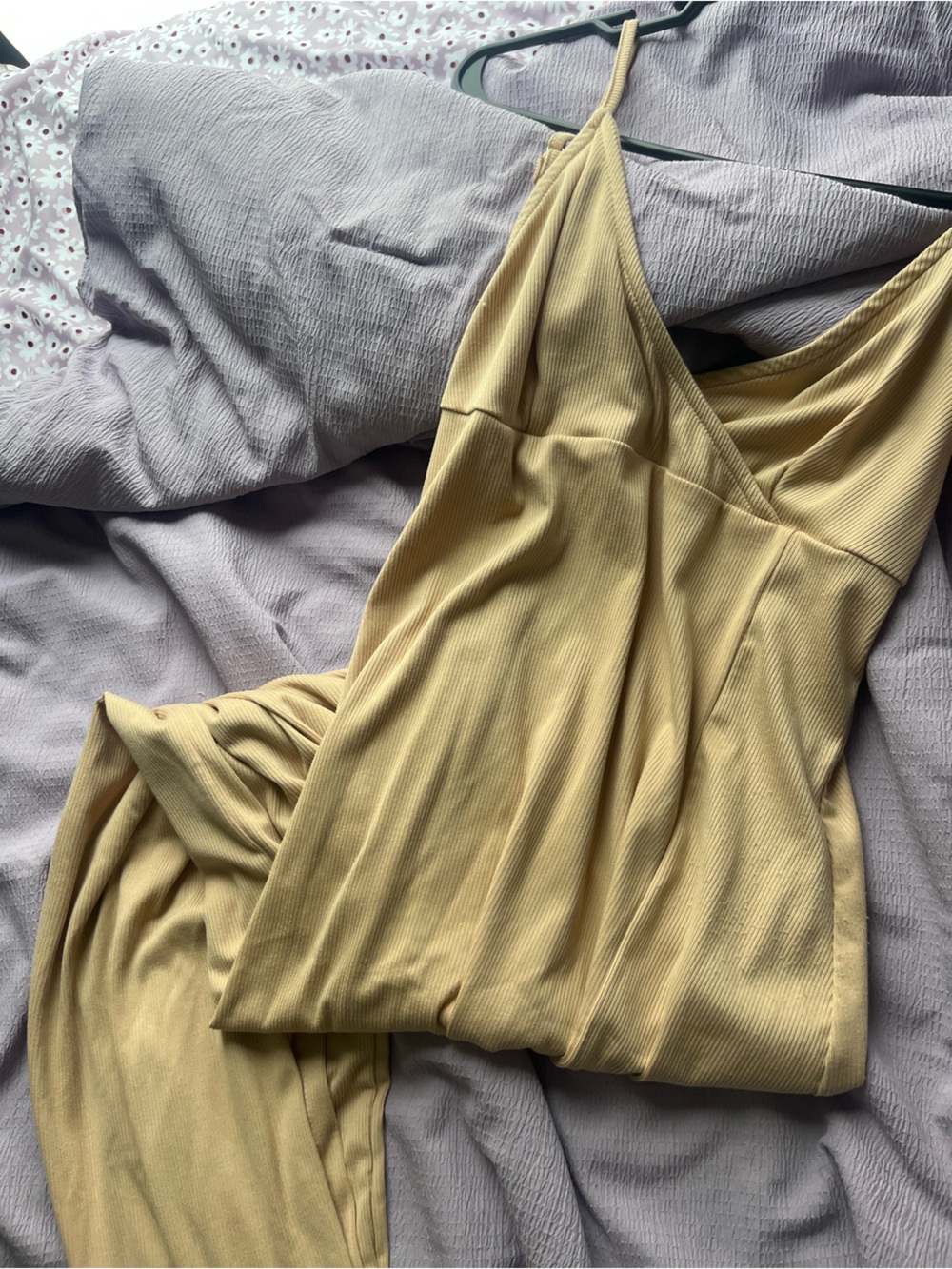 Cider Sexy Spaghetti Strap Ribbed Maxi Dress w Slit in Khaki